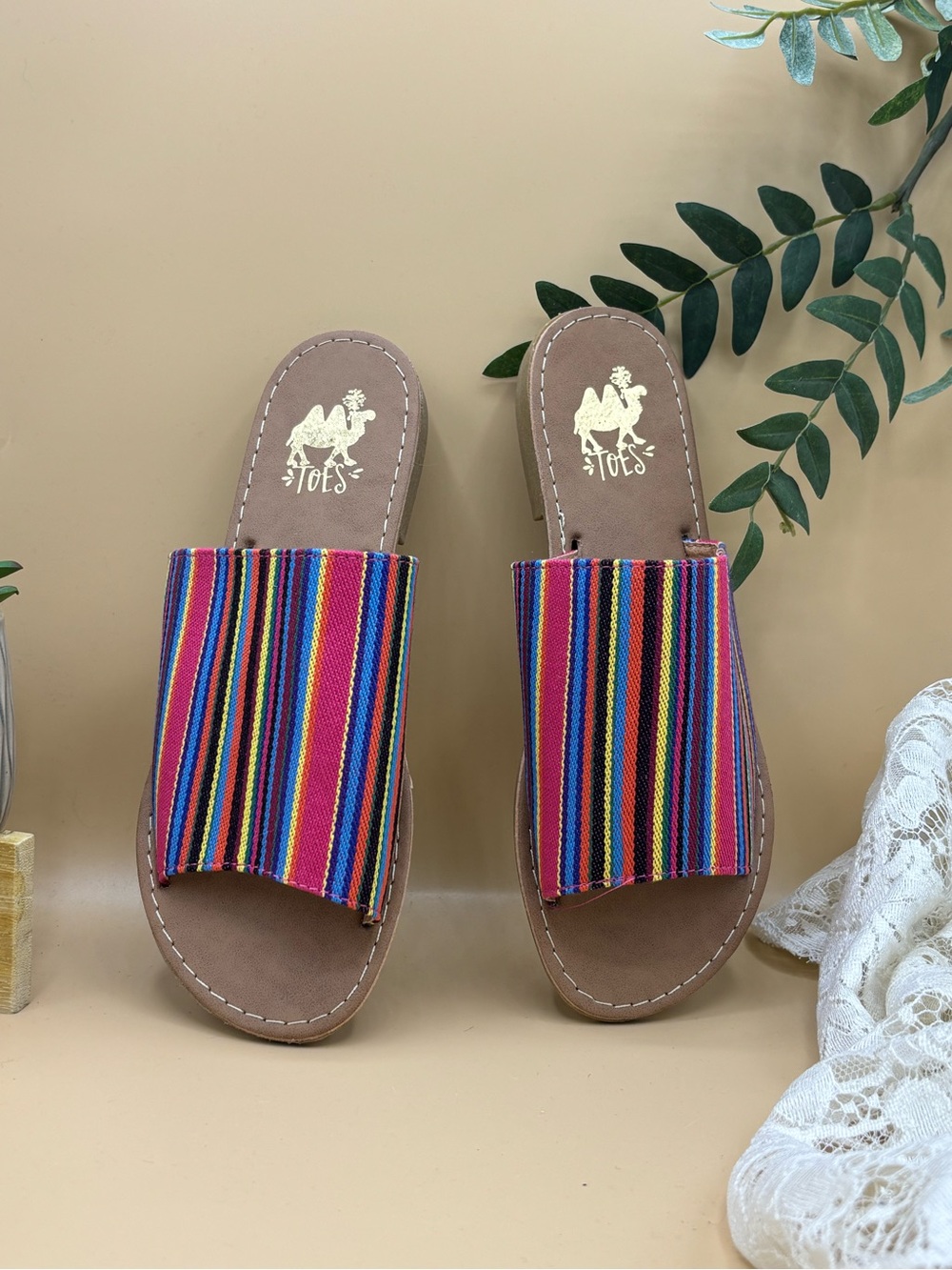 Striped Multicolor Slide Sandals - Women's Casual Comfort